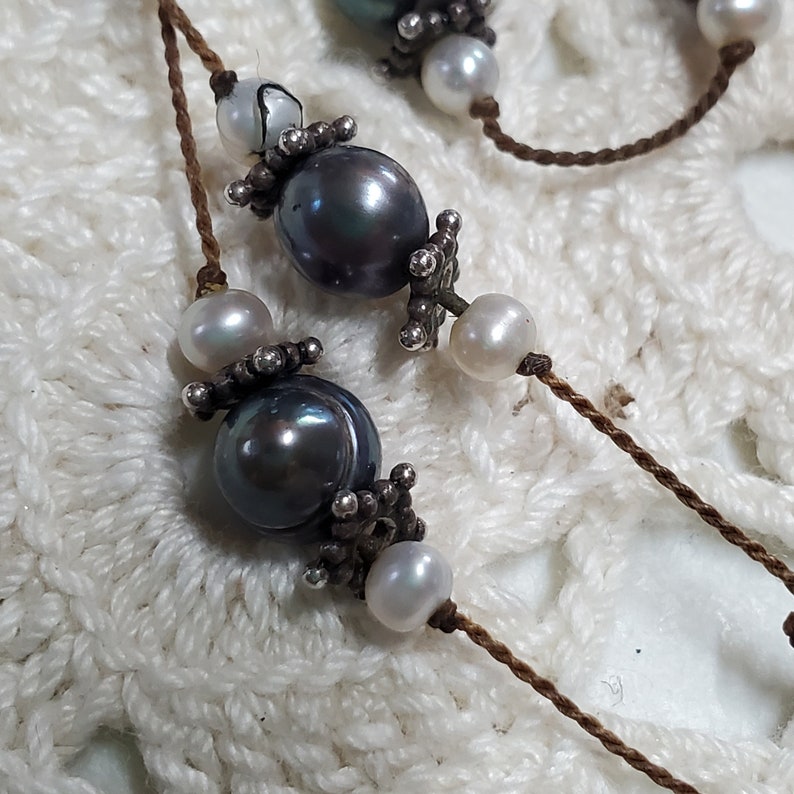 Vintage Tahitian Pearl and Cream Pearl Necklace, Sterling Silver, Hawaii image 3