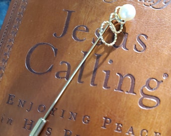 From Hawaii, 1980's, Genuine Cultured Pearl Stick Pin, Yellow Gold