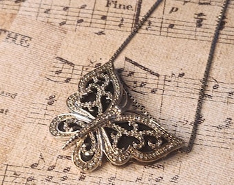 Sparkling Diamond and Enamel Butterfly Pendant/Necklace, Italy