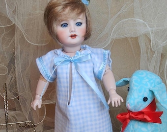 A Day in the Life of Bleuette, Flannel Blue Gingham Check Night Gown