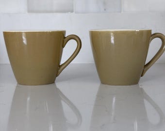 Unmarked Vintage Star Glow Gold Ironstone Coffee Cups MCM Set of 2 Mid Century