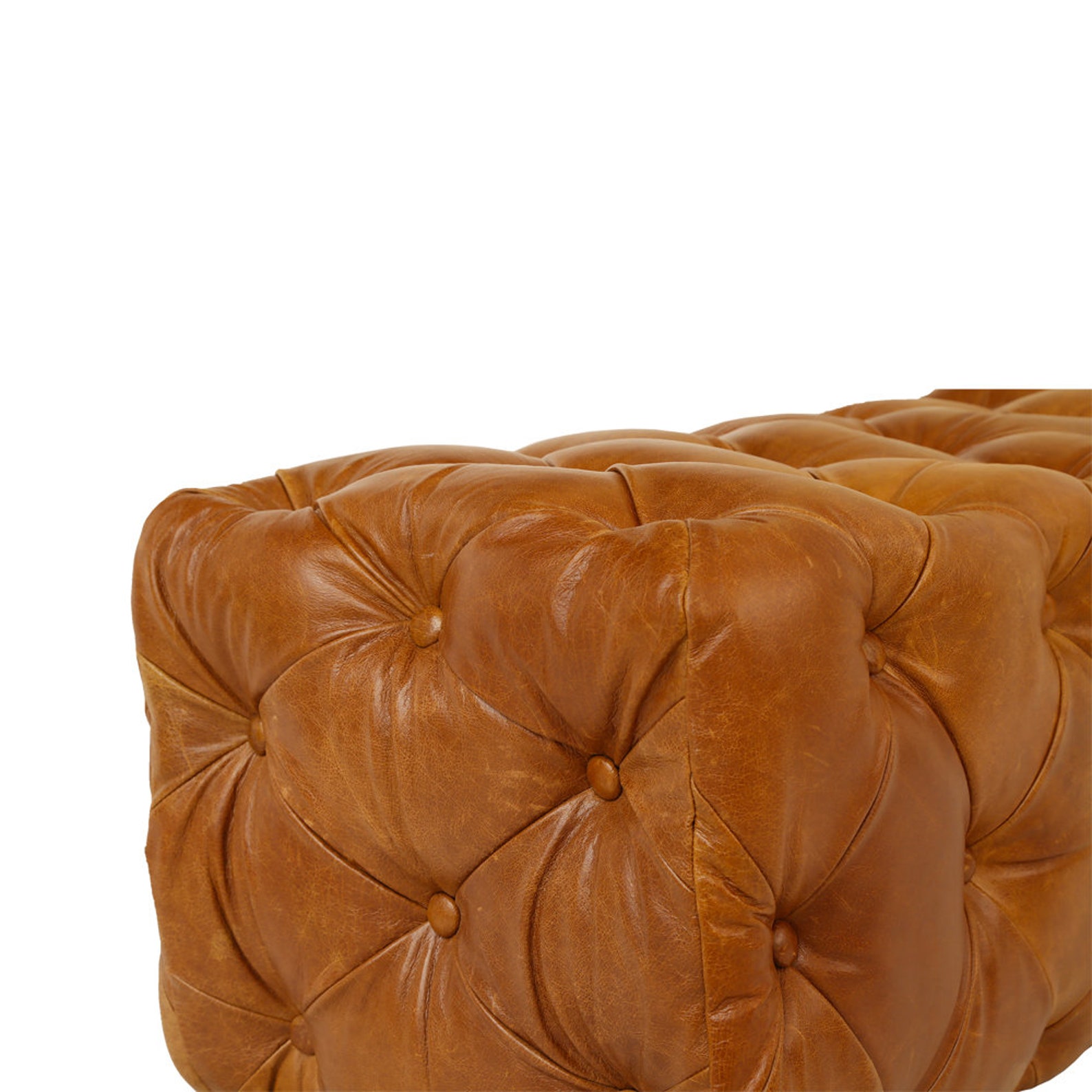 Tan Color Ottoman Genuine Leather Tufted Button Stitched Etsy