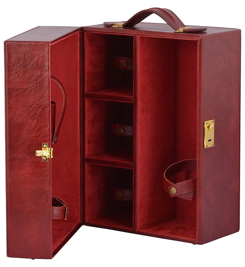 Red Wine Genuine Leather Hand Carry Travelling Liquor Bottle Etsy
