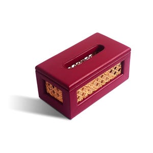 Handgefertigte echte Leder Rattan Tissue Box, handgefertigt in Indien, rote Farbe, Gewebebox, Rattan, Gewebehalter, Serviettenhalter, Papierbox