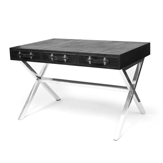 Wooden Desk Black Desk Writing Desk Office 3 Drawer Desk Etsy