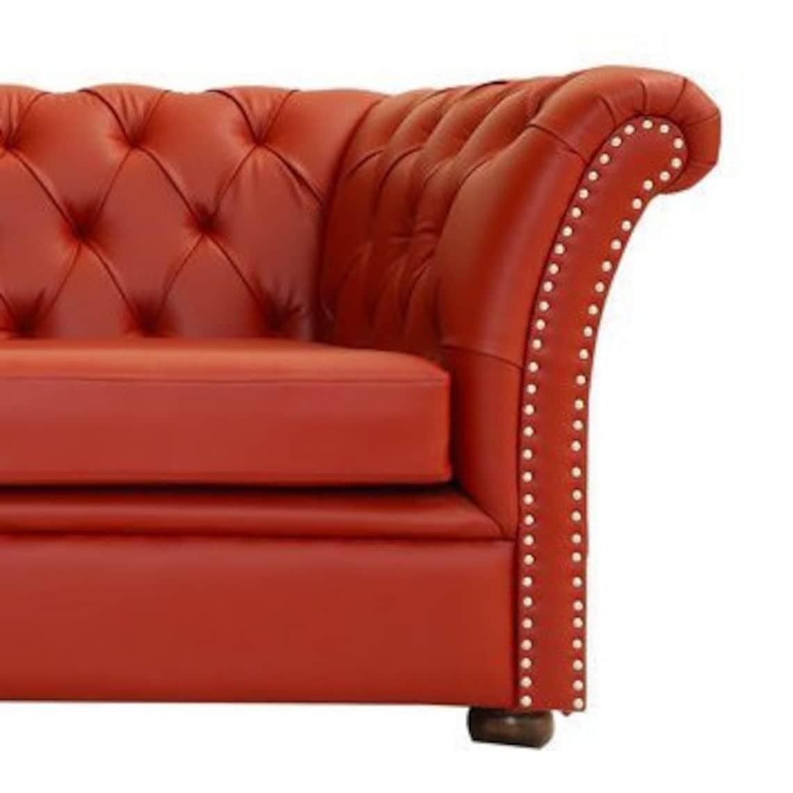 Red Color Handcrafted Faux Leather Wooden Chesterfield Sofa 3 Etsy