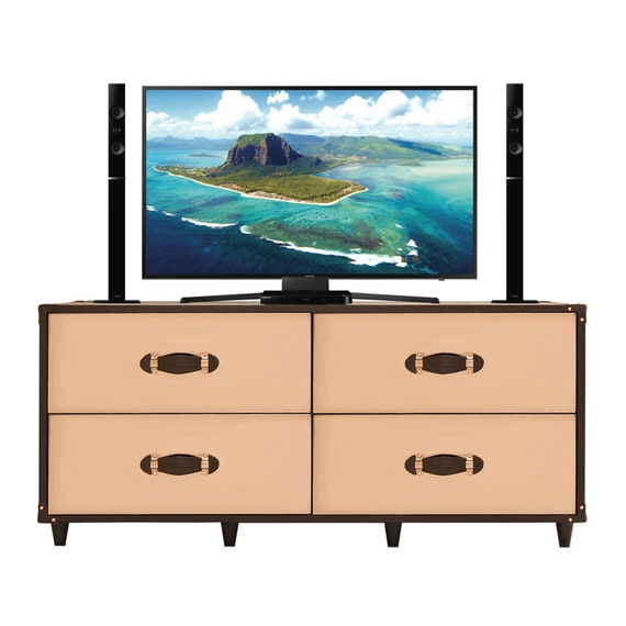 Rose Gold Metal Finish And Leather Tv Cabinet Bedroom Drawer Etsy