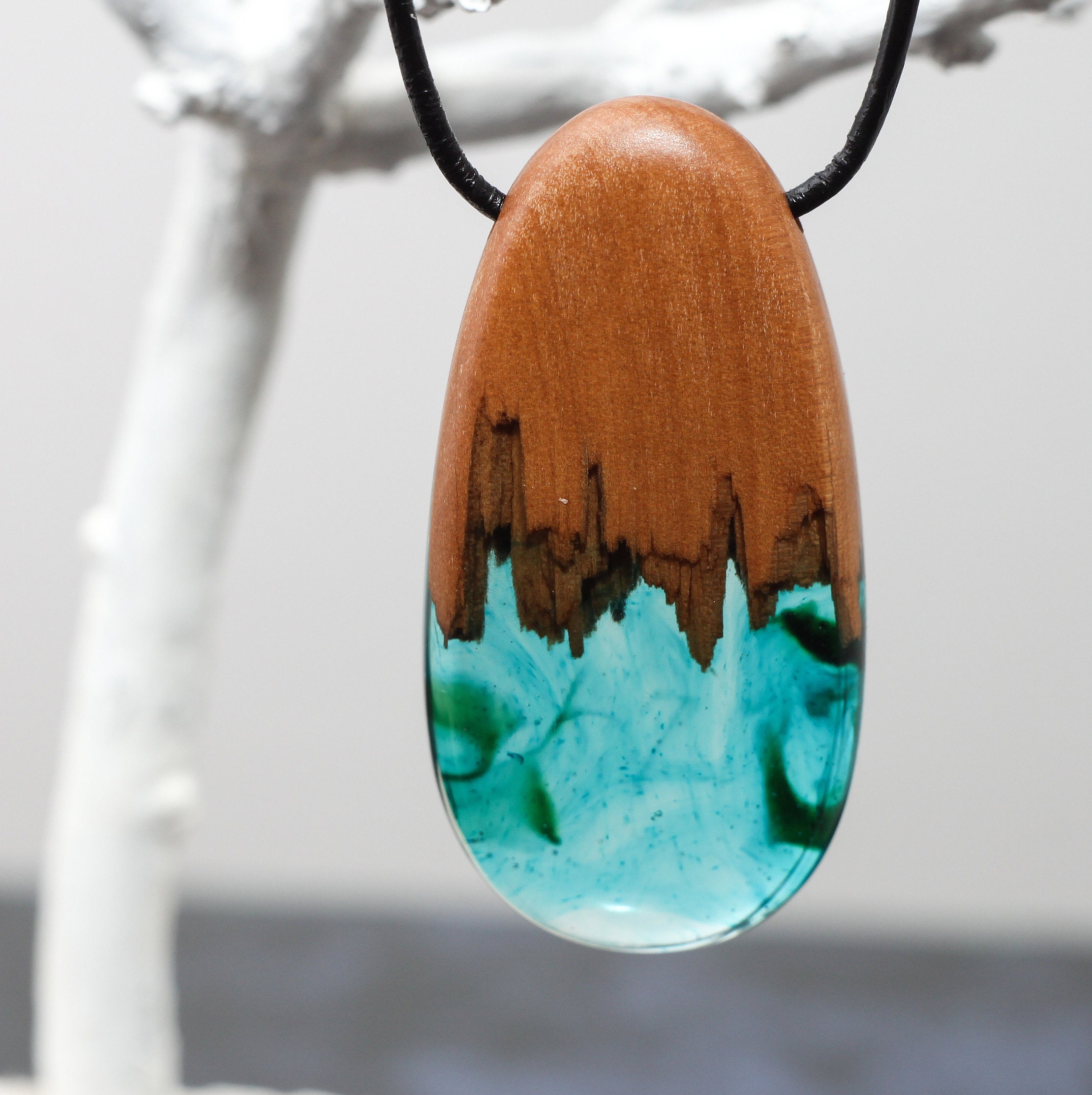 Epoxy handmade necklace resin and wood pendant cool unusual Etsy