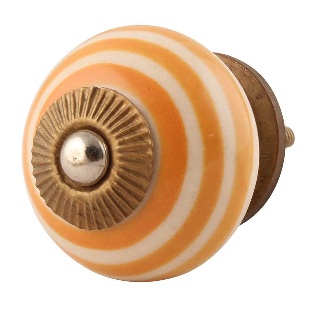 6 Piece Handicraft Mustard Striped Ceramic Artistic Drawer Knobs