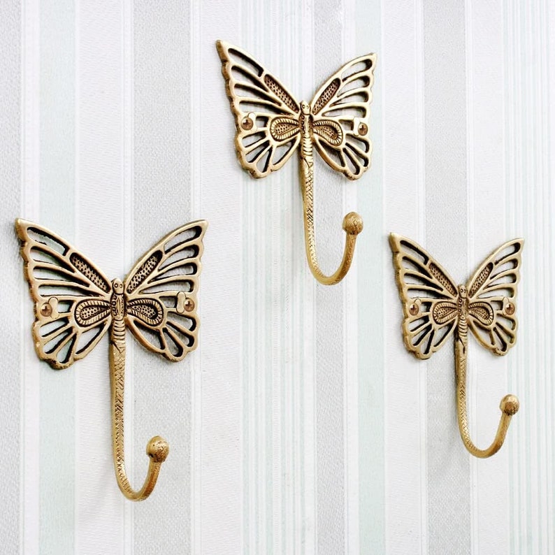 3 Pieces Decorative Wall Hooks Boho Brass Wall Hooks Shabby Chic Antique Key Hooks Vintage Coat Rack Wall Mount Gold Coat Hooks Style 2