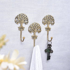 3 Pieces Decorative Wall Hooks Boho Brass Wall Hooks Shabby Chic Antique Key Hooks Vintage Coat Rack Wall Mount Gold Coat Hooks image 10