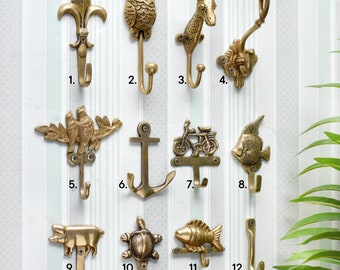 Decorative Wall Hooks- Boho Brass Wall Hooks-Shabby Chic- Antique Key Hooks- Coat Rack Wall Mount- Vintage Wall Hooks- Coat Hooks- Gold Hook