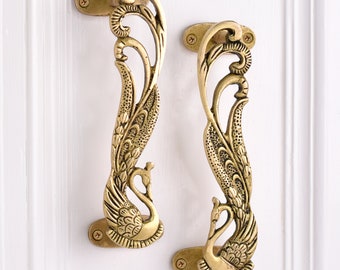 Brass Handles- Peacock Door Handle- Brass Door Pulls- Gold Cabinet Handles- Vintage Door Handles- Decorative Door Handle- Drawer Handles