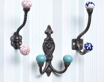 Personalizza ganci da parete decorativi in ferro ceramico fatti a mano - ganci da parete - montaggio a parete per appendiabiti - ganci da parete vintage - ganci appendiabiti - ganci da parete antichi