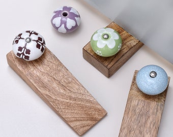 Decorative Wooden Door Stopper Handmade Door Wedges, Available in Ceramic, Glass, Iron, Resin, Wood, Mother of Pearl, Stone