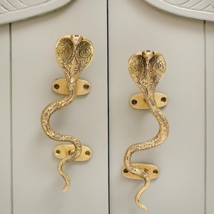 1 Pair Vintage Brass Cabinet Pulls- Cobra Handles- Snake Door Handles- Antique Cabinet Handles- Gold Cabinet Handles- Decorative Door Handle