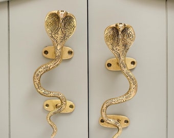 1 Pair Vintage Brass Cabinet Pulls- Cobra Handles- Snake Door Handles- Antique Cabinet Handles- Gold Cabinet Handles- Decorative Door Handle