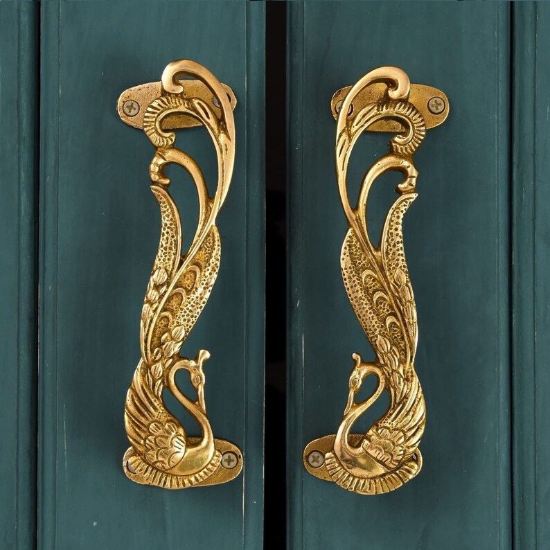 Brass Handles Peacock Door Handle Brass Door Pulls Gold Etsy