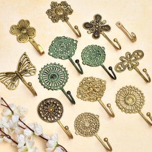 Decorative Wall Hooks- Boho Brass Wall Hooks-Shabby Chic- Antique Key Hooks- Coat Rack Wall Mount- Vintage Wall Hooks- Coat Hooks- Gold Hook