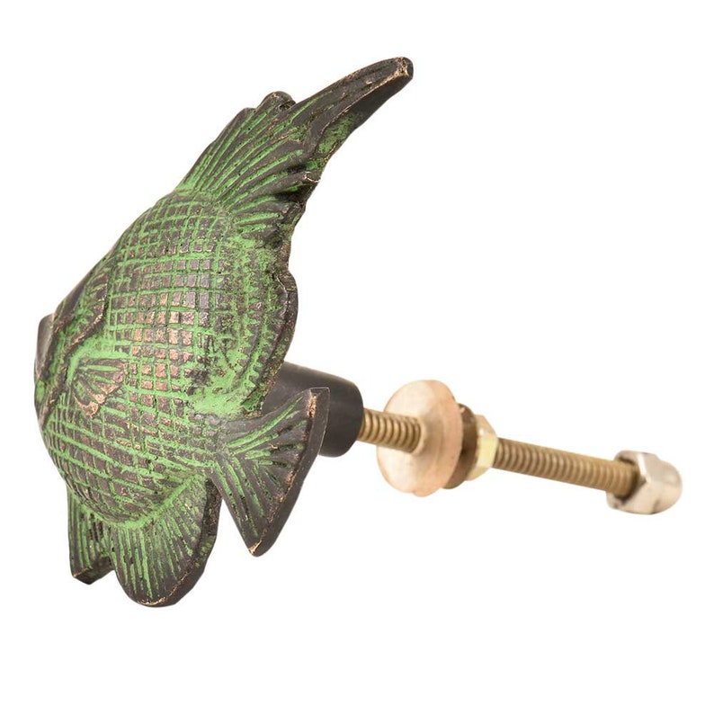 Handicraft Fish Shape Brass Antique Artistic Drawer Knobs Cabinet Dresser Pulls Vintage Wardrobe Handles Decorative Designer Handmade