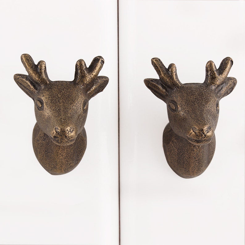 Handicraft Antique Deer Metal Artistic Door Dresser Knobs Etsy