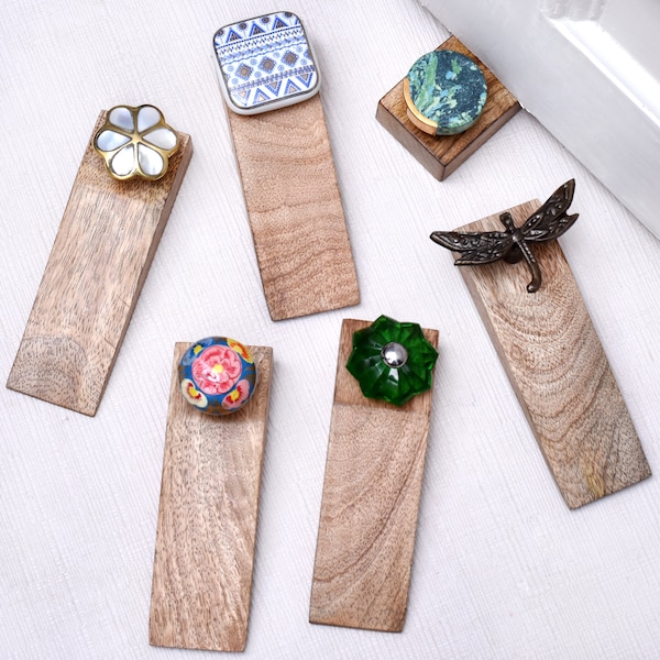 Decorative Wooden Door Stopper Handmade Door Wedges, Available in Ceramic, Glass, Iron, Resin, Wood, Mother of Pearl, Stone