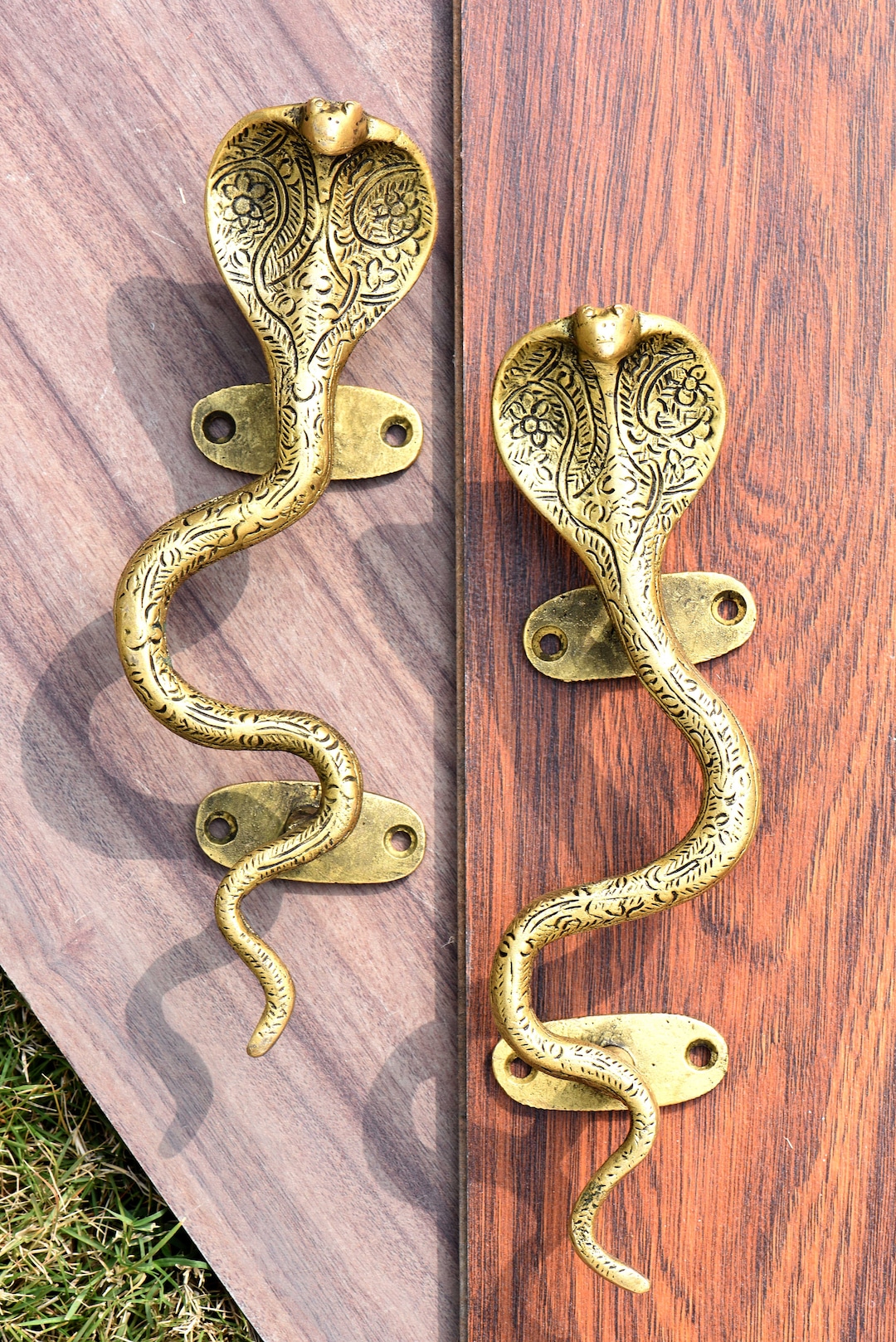 Vintage Brass Pulls Cobra Snake Door Handles Antique