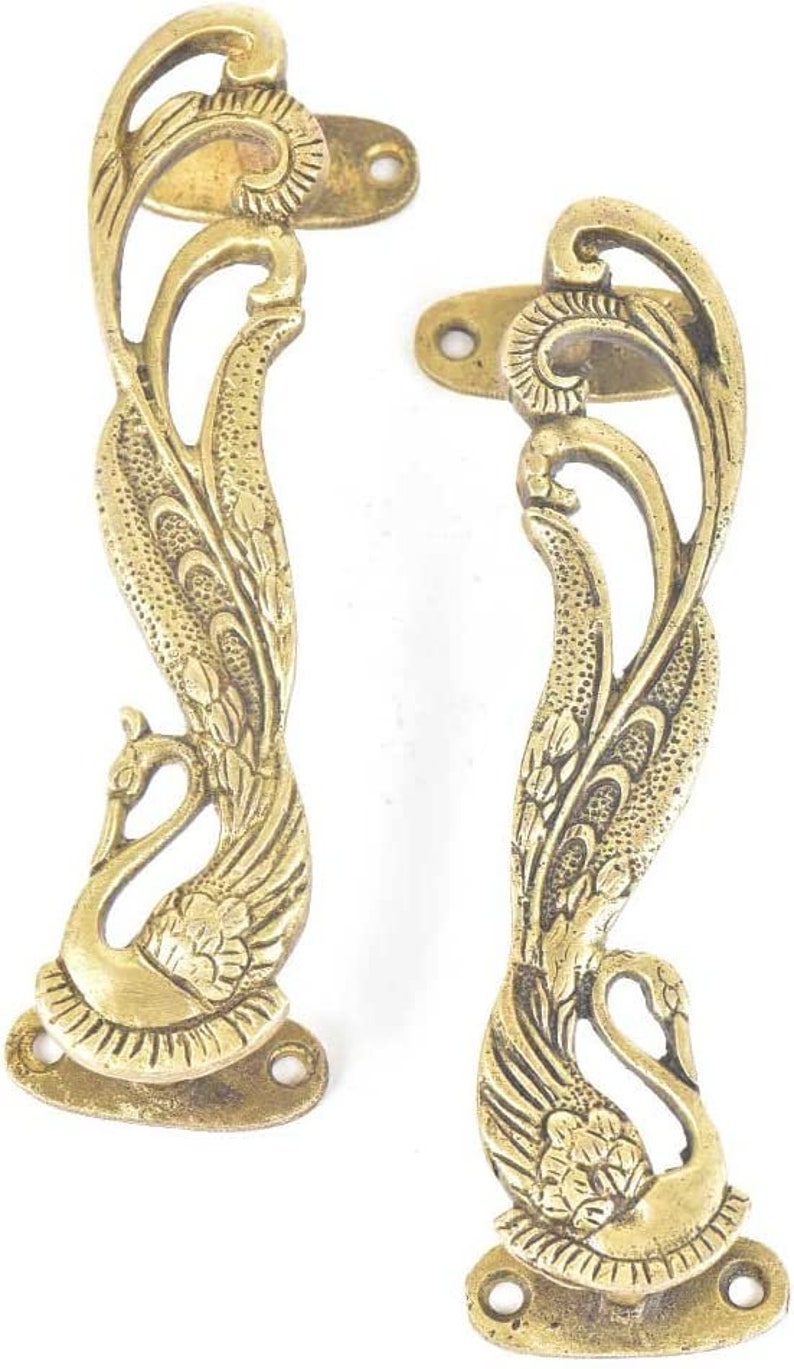 Brass Handles Peacock Door Handle Brass Door Pulls Gold Etsy
