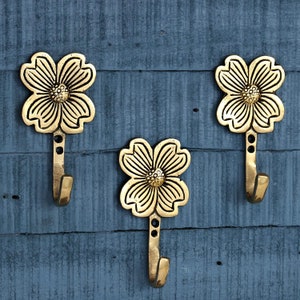 3 Pieces Decorative Wall Hooks Boho Brass Wall Hooks Shabby Chic Antique Key Hooks Vintage Coat Rack Wall Mount Gold Coat Hooks image 5