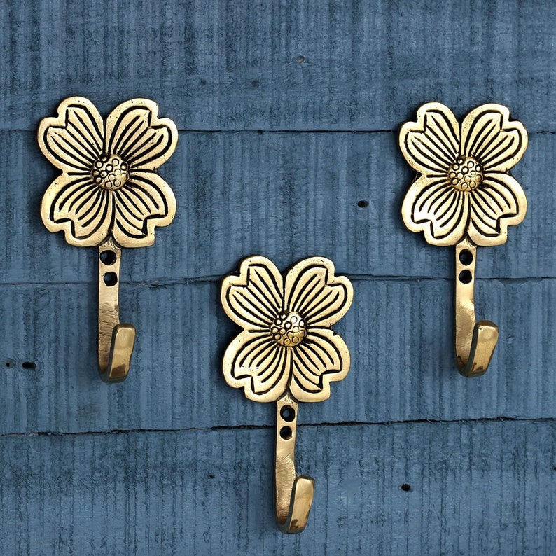 3 Pieces Decorative Wall Hooks Boho Brass Wall Hooks Shabby Chic Antique Key Hooks Vintage Coat Rack Wall Mount Gold Coat Hooks Style 4