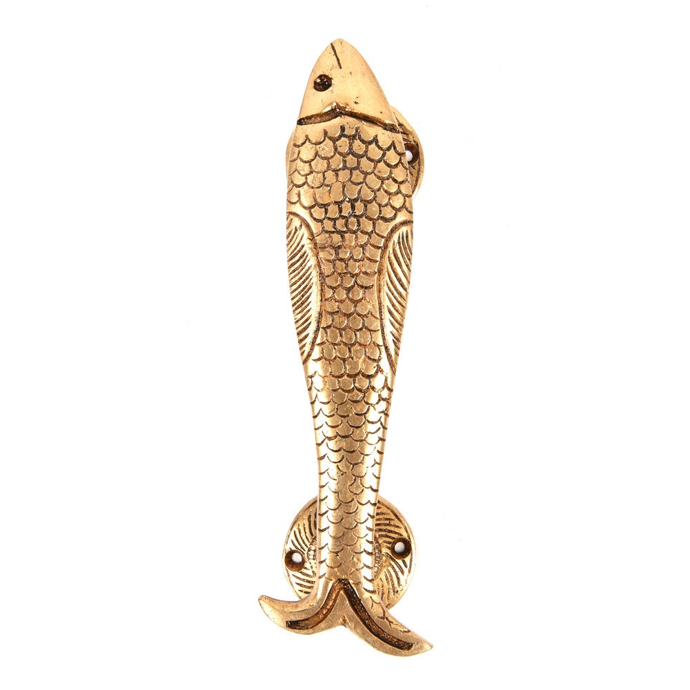 Handmade 1 Pair Brass Golden Fish Door Drawer Handles Vintage Etsy