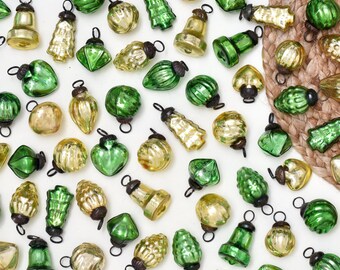 50+ Green Gold Glass Christmas Ornaments- Gold Christmas Tree Ornament- Gold Christmas Decorations- Green Mini Ornaments- Christmas Ornament