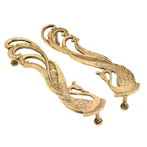 Handmade Brass 2 Piece Golden Peacock Door Drawer Handles Vintage Handcrafted Design Dresser Cabinet Pulls