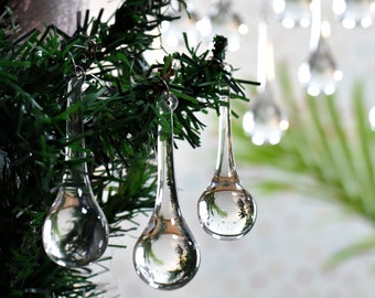 Chandelier Drop Ornament-Clear Glass Ornaments-Clear Teardrop Christmas Ornament-Hanging Crystals for Centerpiece-Christmas Crystal Ornament