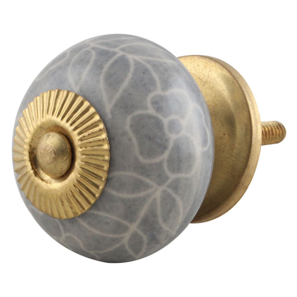 Artesanía gris hoja floral artístico cajón perillas armario | Etsy