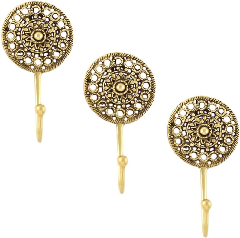 3 Pieces Decorative Wall Hooks Boho Brass Wall Hooks Shabby Chic Antique Key Hooks Vintage Coat Rack Wall Mount Gold Coat Hooks image 9