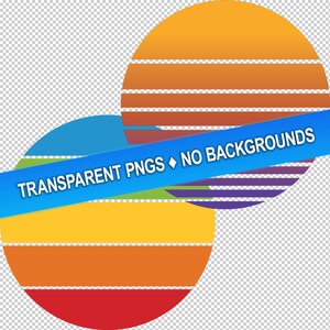 May include: Two overlapping circles with a striped pattern in shades of yellow, orange, red, green, blue, and purple. The text "TRANSPARENT PNGS &diams; NO BACKGROUNDS" is on a blue banner.
