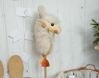 Llama hobby horse, Llama on a stick, Stuffed Llama toy,  Boho baby toy, Llama baby shower, Boho interior , Toddler plushie toy, Puppets