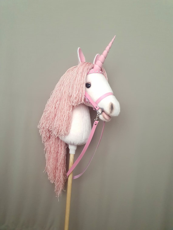 Unicorn on a Stick High With Leather Bridle, Comb, Brush for