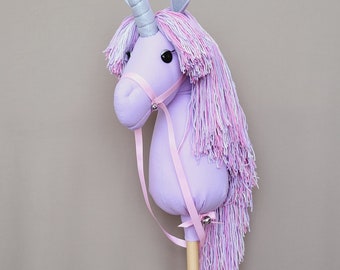 Unicorn on a stick in ligt purple for kids and todler ride , hobby horse for kids, gift for children , prettend toy