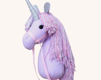 Light Purple Unicorn Stick Toy  – Handmade Pretend Play Unicorn for Toddlers in soft lavender