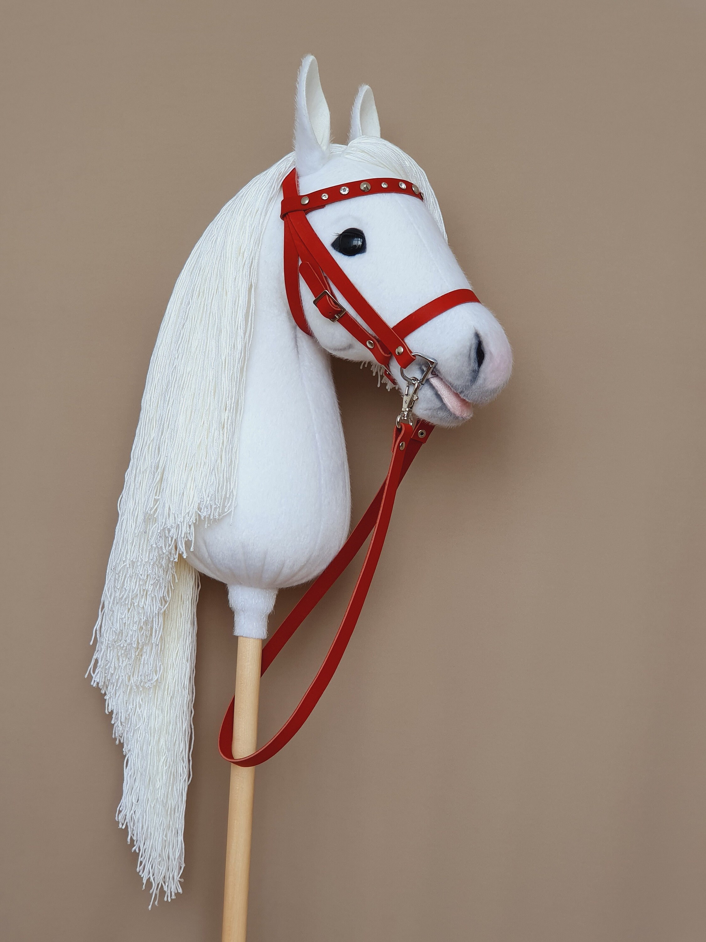 White Hobby Horse With Bridle and Reins 