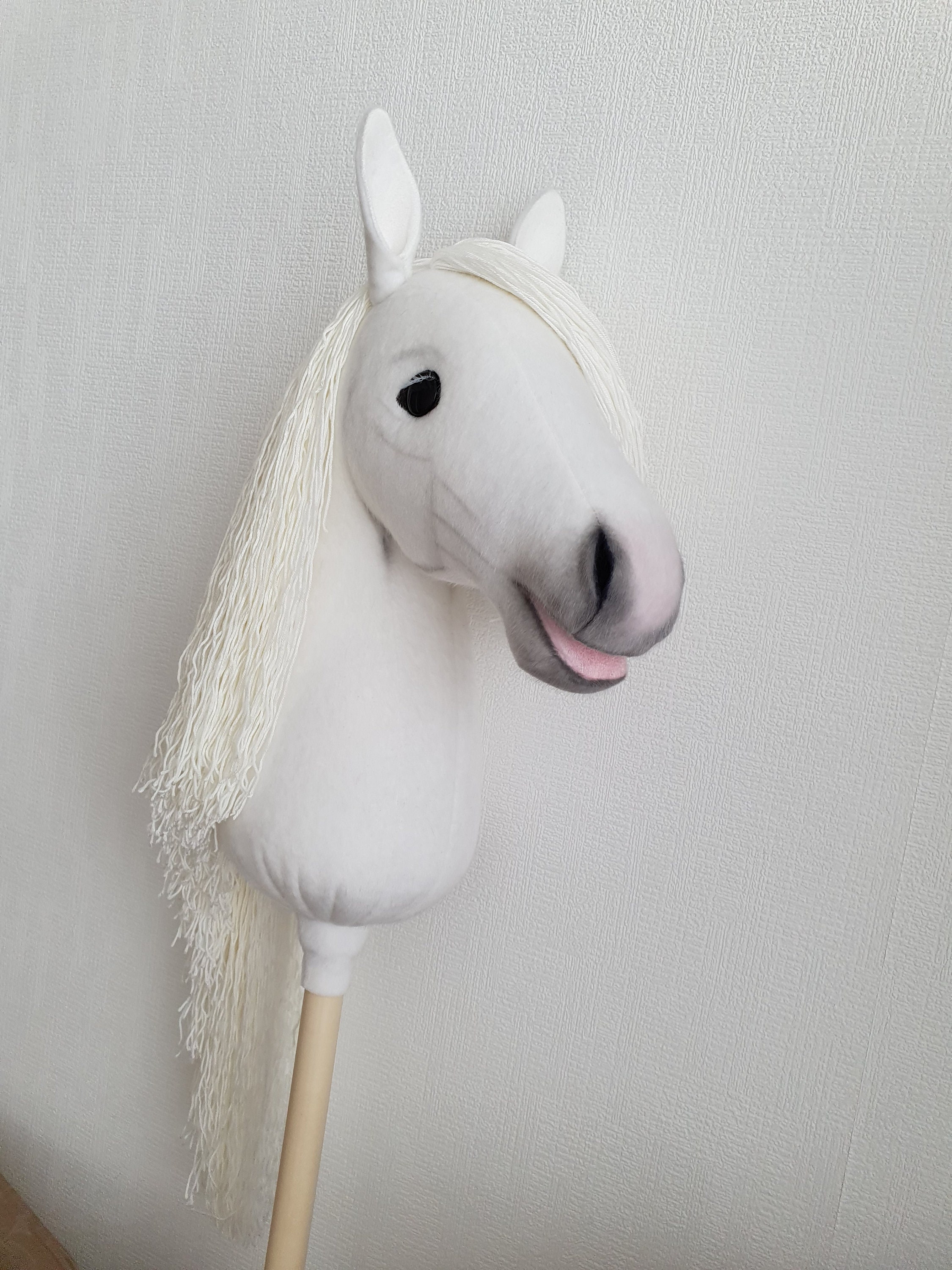White Hobby Horse on a Stick Leather Bridle With Nameplate Halter Comb  Brush Carrot Equine Passport for Hobbyhorsing 