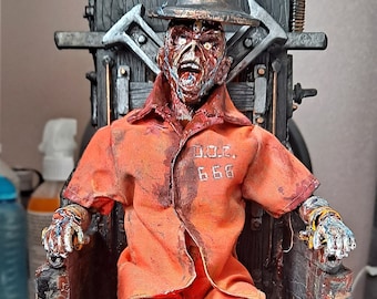 Iron Maiden Inspired 1/6 Scale 12" Eddie Figure X-Factor One Off Handpainted Custom Electric Chair Figurine Statue Diorama with LED Light