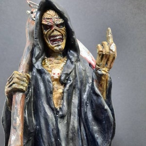 Iron Maiden Custom Eddie Grim Reaper 9 inch Resin Figure. Death gets the finger Statue. Hand painted Figurine. Not Toy or Action Figure. New