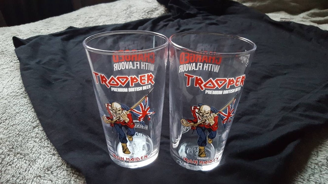 Iron Maiden Trooper Beer Pint Glass Set. 2 Two Brand New Official Robinson's Brewery Glasses