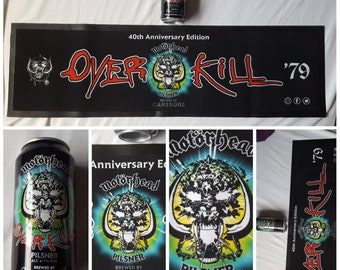 Motorhead Official Overkill 40th Anniversary Limited Edition Bar Runner and Beer Can. Stunning rare set. Genuine Merchandise. Brand New Set