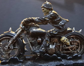 Iron Maiden Inspired Eddie Figure. Customised Figurine Biker Resin Motorcycle Statue Handpainted Heavy Metal Zombie Music Personalised Gift