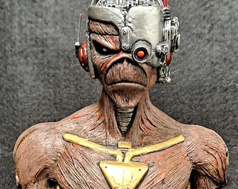 Iron Maiden Eddie Handmade Somewhere In Time. Figure, Bust, Statue, Figurine. Approx 6&quot; High. Handpainted resin Metaleeca Custom Art