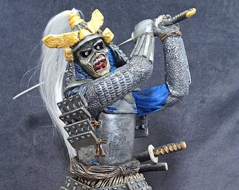 Iron Maiden Eddie Samurai Warrior Figure. Trooper Beer Sun and Steel inspired handmade figurine. Approx 9" tall Hand painted Statue on Base